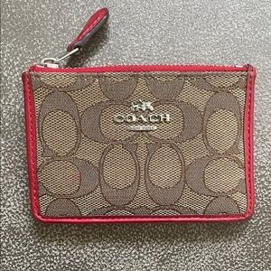 Coach red & tan card holder